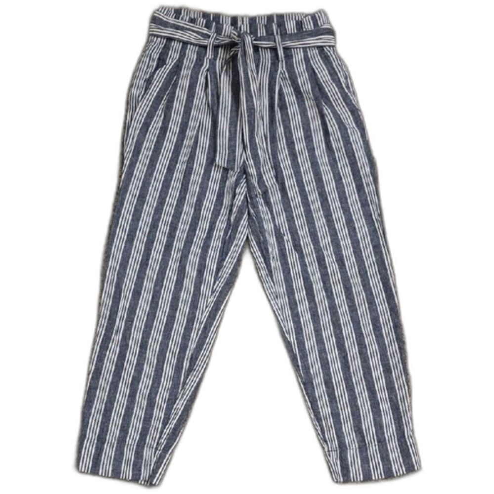 Madewell Striped Linen Pants 2 Blue White Tie Waist Coastal Grandmacore Relaxed